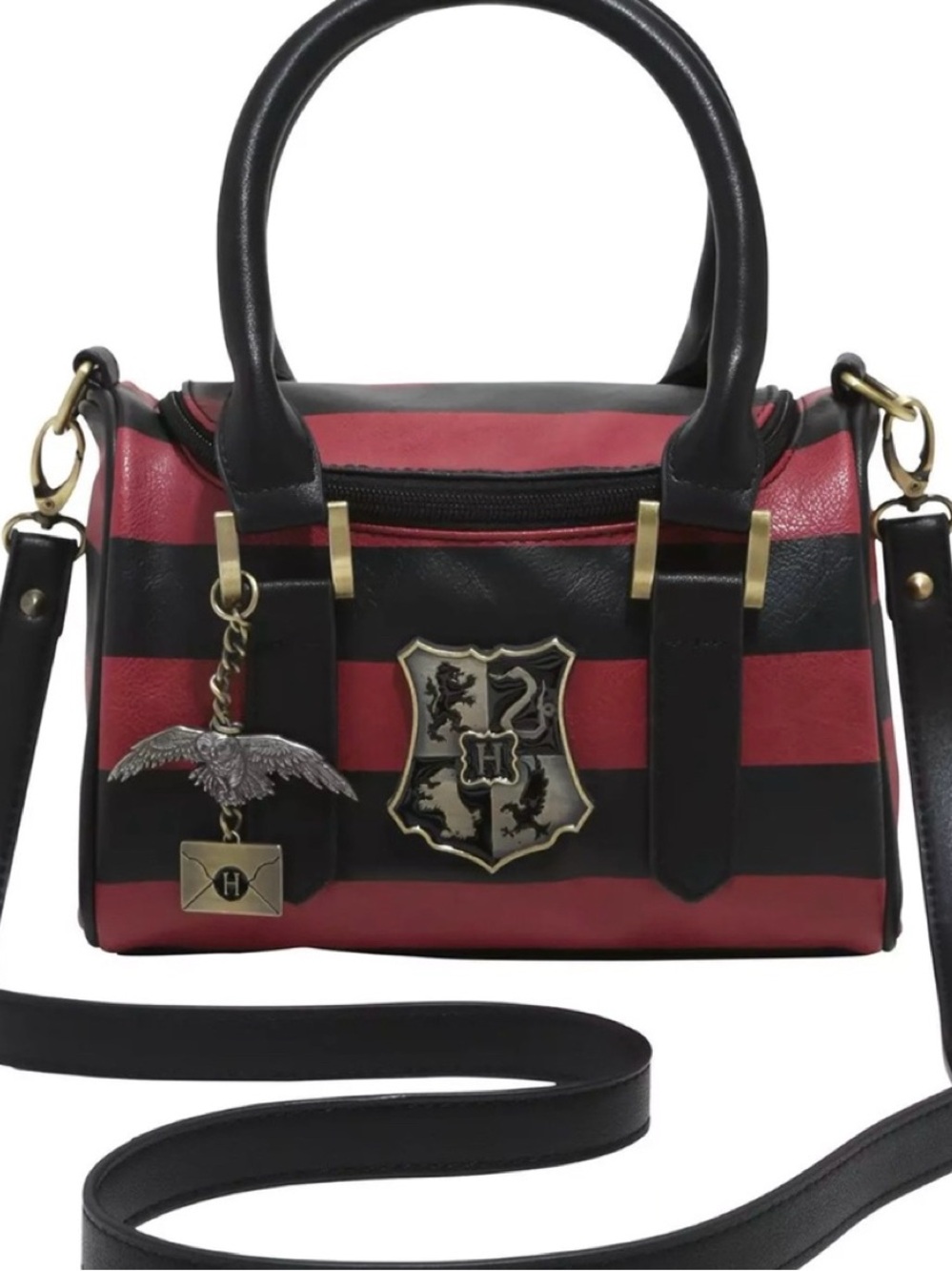 Bioworld Harry Potter Hogwarts Brick Red and Black Striped Barrel Handbag Purse